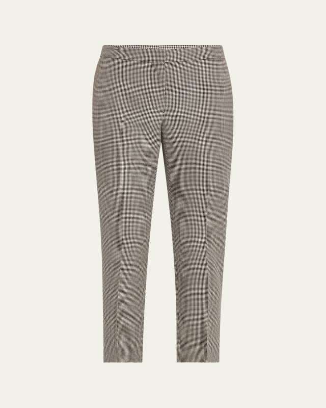 Mid-Rise Straight-Leg Houndstooth Trousers